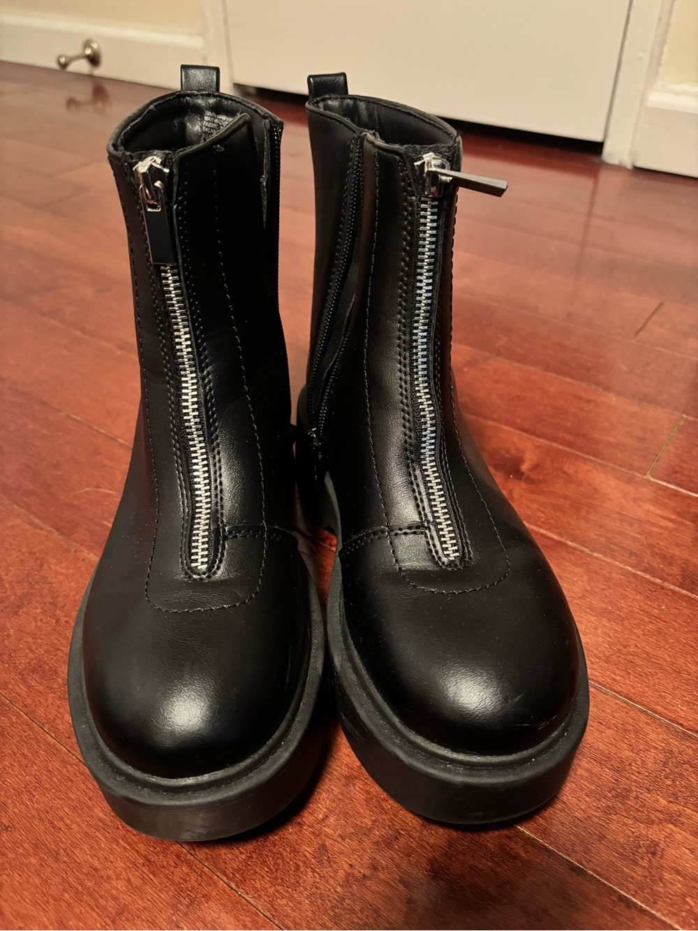 Kids Black Front-Zip Platform Boots